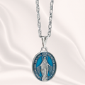 Colar de Nossa Senhora das Graças Azul – Corrente em Inox