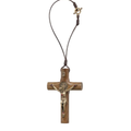 CRUZ PARA CARRO CORDAO MADEIRA - MEDALHA SAO BENTO 7CM
