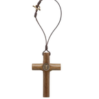 CRUZ PARA CARRO CORDAO MADEIRA - MEDALHA SAO BENTO 7CM