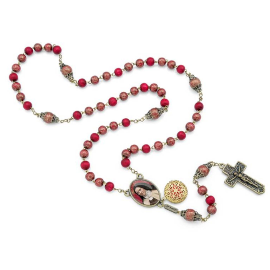 Terço de Rosas de Santa Teresinha – Pétalas Vermelhas 8 mm com Relicário