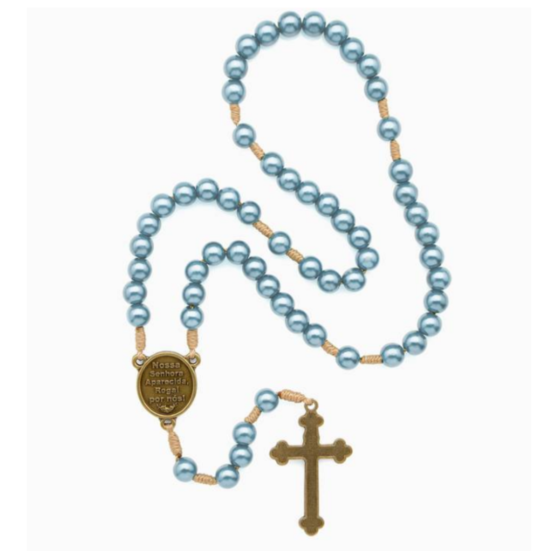 Terço de Pérolas Azul-Claro Nossa Senhora Aparecida
