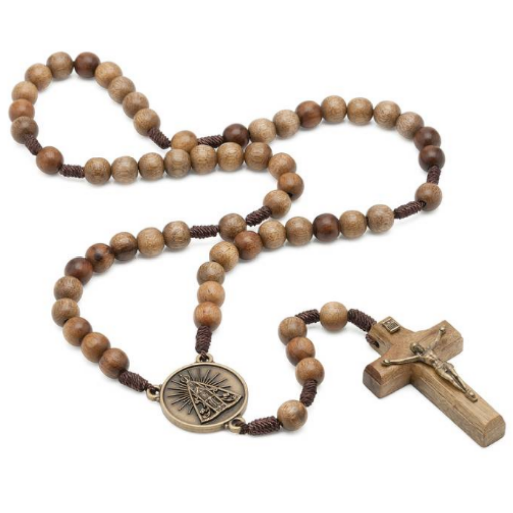 Terço de Nossa Senhora Aparecida em Madeira Imbuia com Cordão – 10 mm