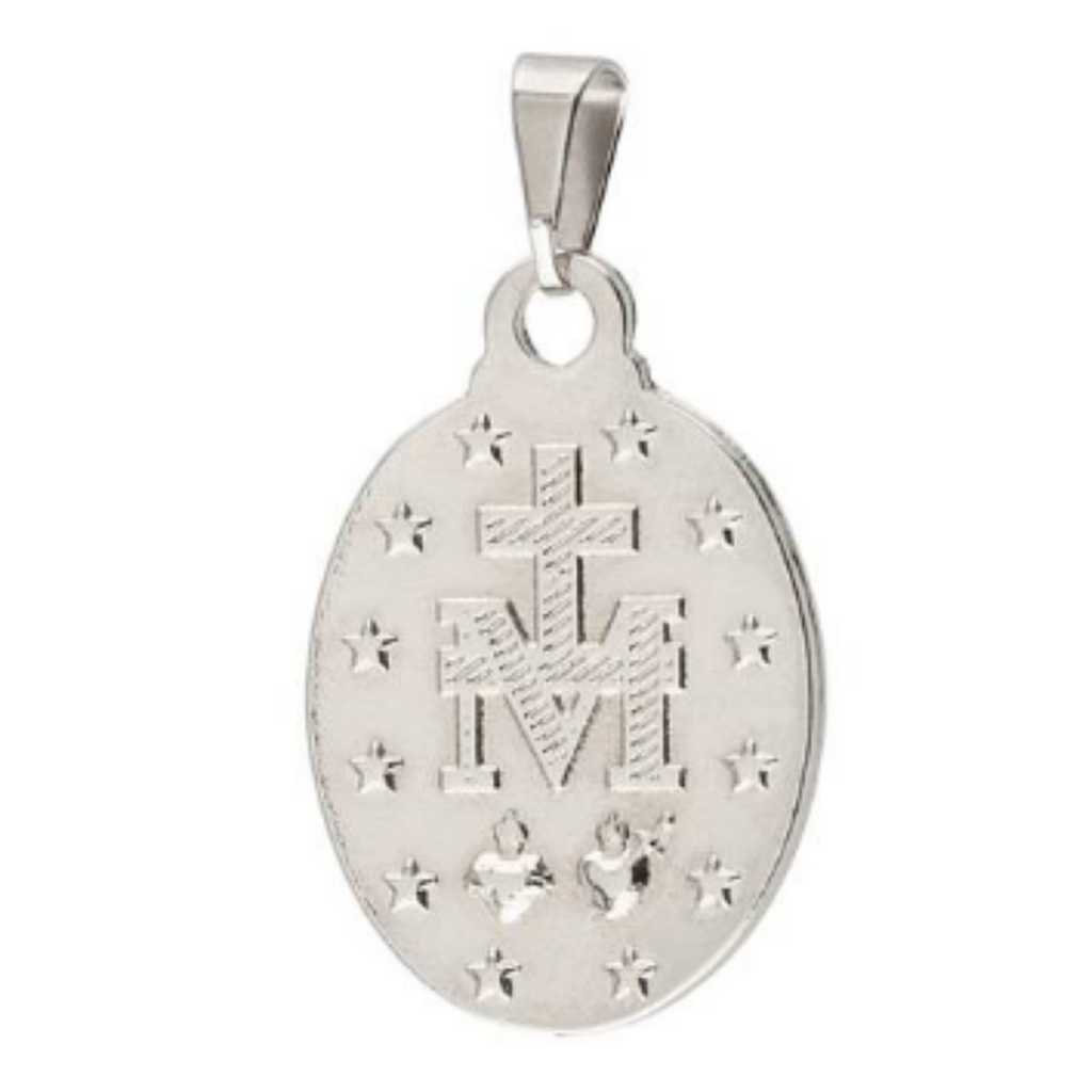 Medalha Milagrosa de Nossa Senhora das Graças – Tamanho M, Prata e Azul