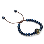 Pulseira Infantil de Madeira Azul com Anjo da Guarda