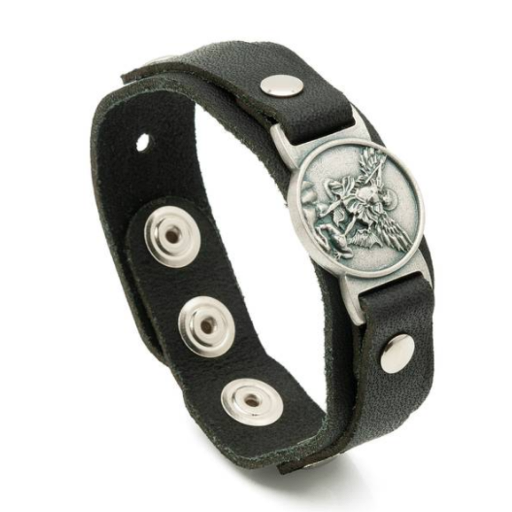 Pulseira de Couro Preta São Miguel Arcanjo