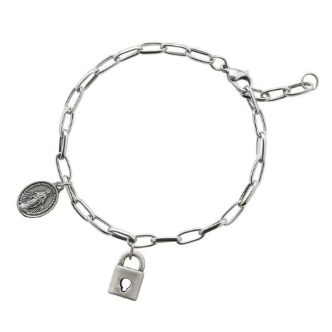 Pulseira Corrente Servos de Nossa Senhora das Graças – Inox, Medalha Pequena
