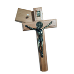 Cruz de Mesa em Madeira 17 cm – Ouro Velho com Medalha de São Bento