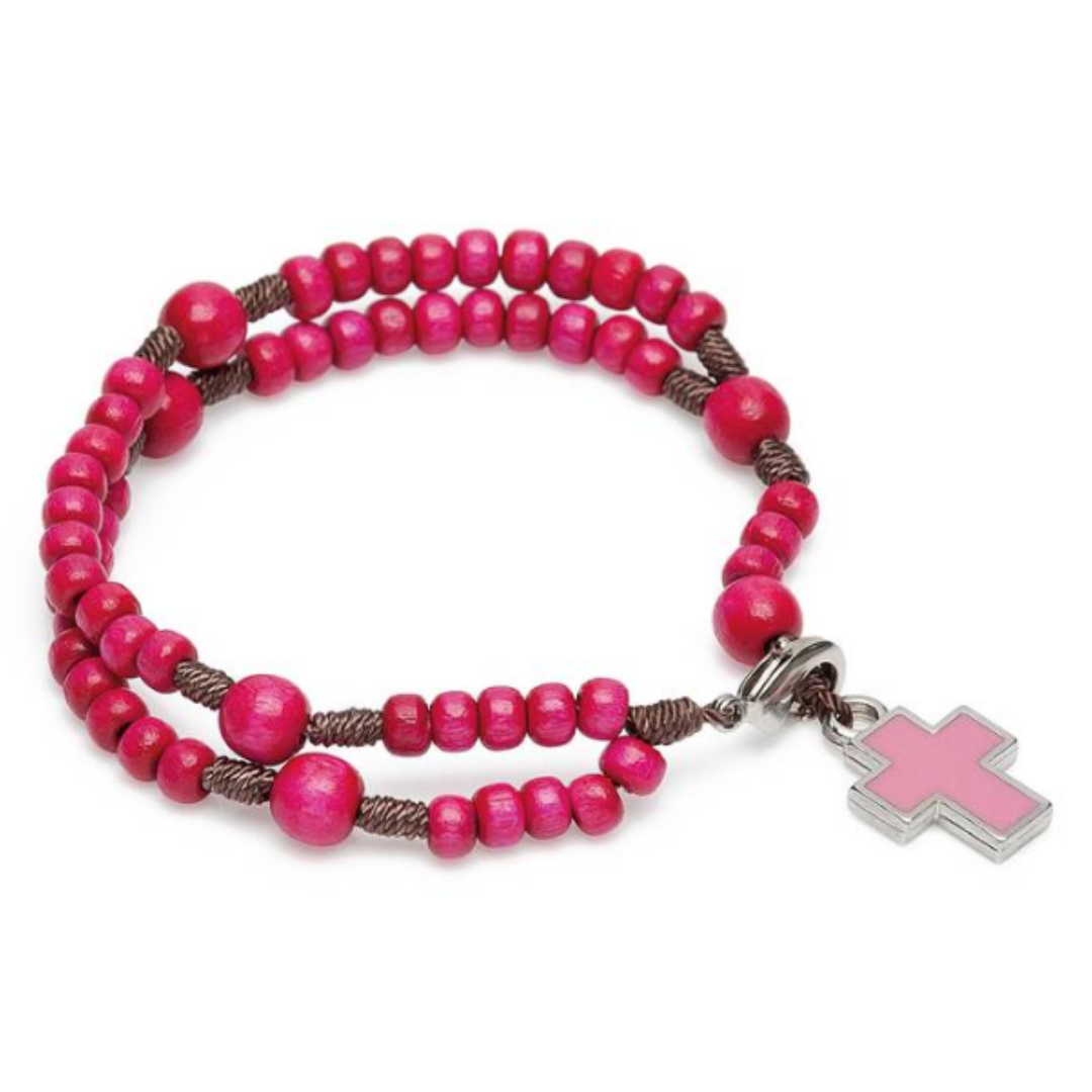 Pulseira Terço Infantil Rosa com Cruz