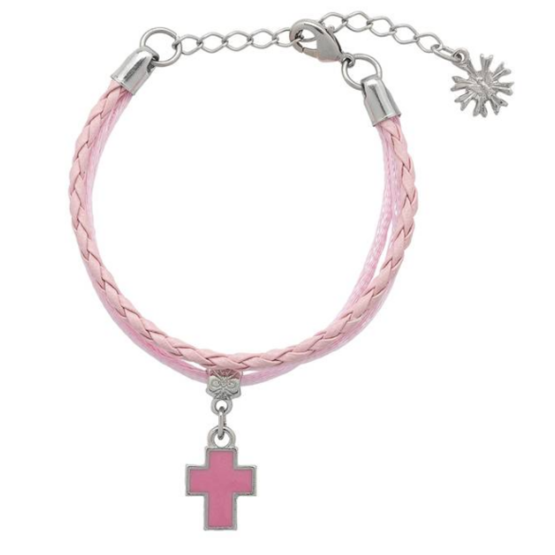 Pulseira Infantil Rosa com Cruz Resinada