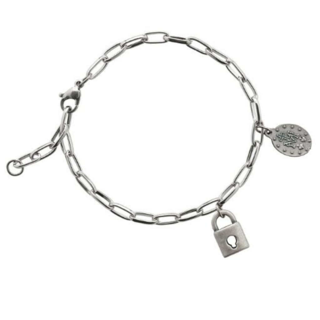 Pulseira Corrente Servos de Nossa Senhora das Graças – Inox, Medalha Pequena