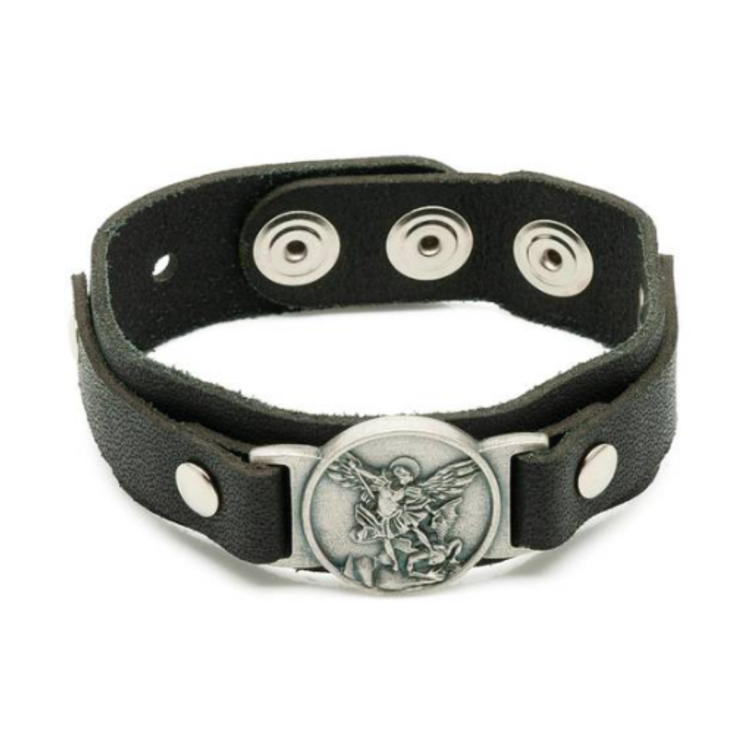 Pulseira de Couro Preta São Miguel Arcanjo