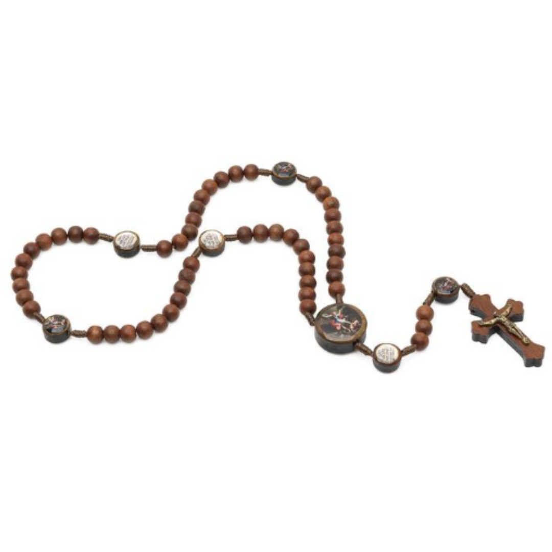 Terço de São Miguel em Madeira Cor Canela 8 mm – Cordão Completo