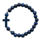 Pulseira Infantil de Madeira Azul com Cruz