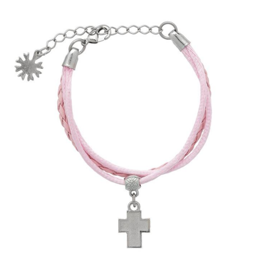 Pulseira Infantil Rosa com Cruz Resinada