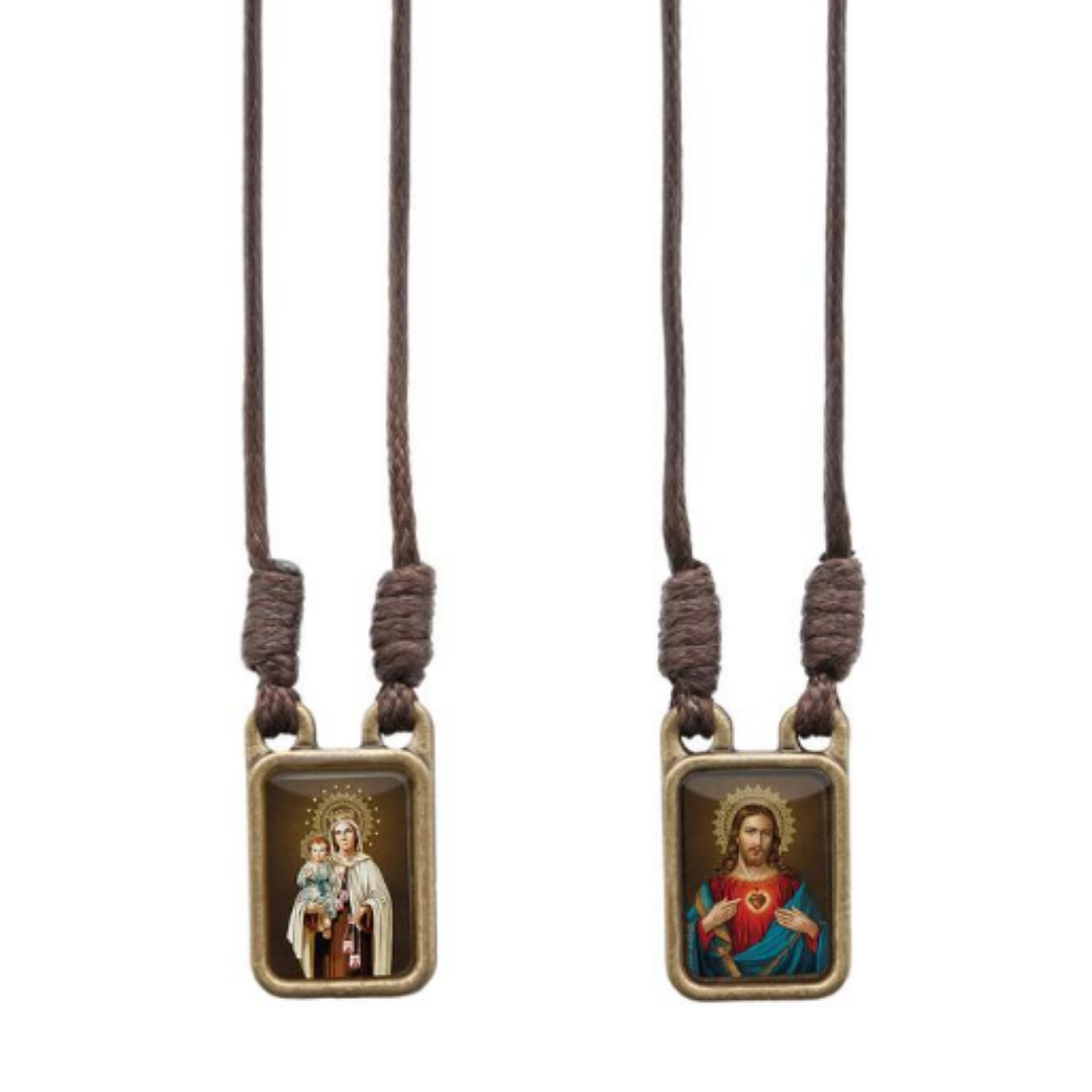 Escapulário de Nossa Senhora do Carmo em Metal Ouro Velho com Folheto