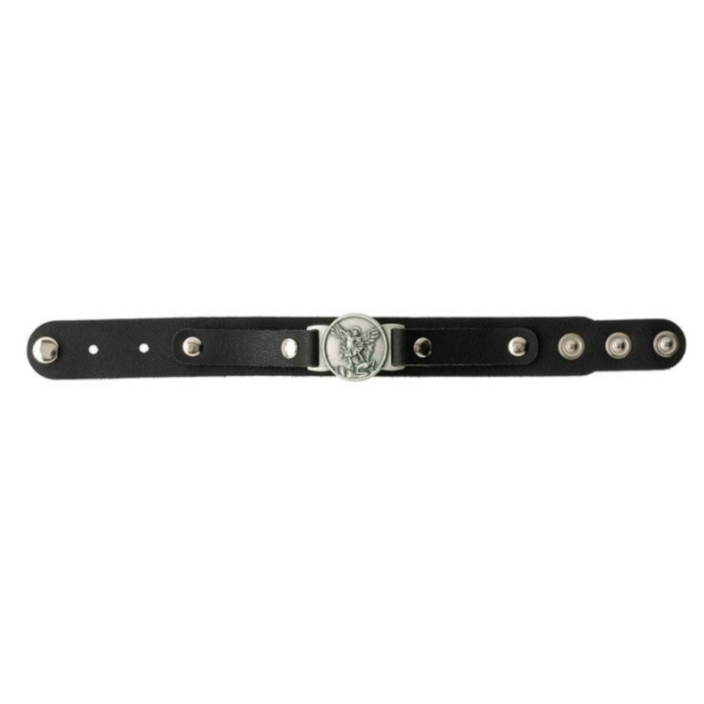 Pulseira de Couro Preta São Miguel Arcanjo