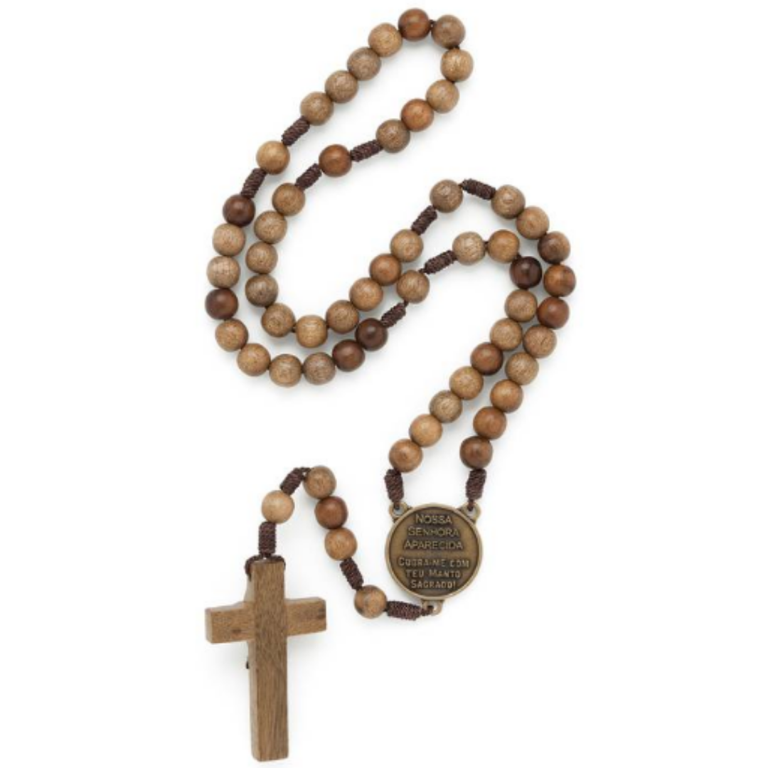 Terço de Nossa Senhora Aparecida em Madeira Imbuia com Cordão – 10 mm