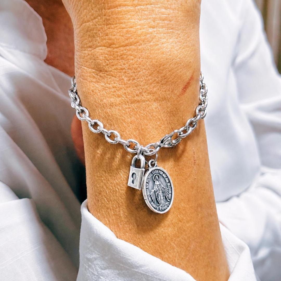 Pulseira Corrente Servos de Nossa Senhora das Graças – Inox, Medalha Média