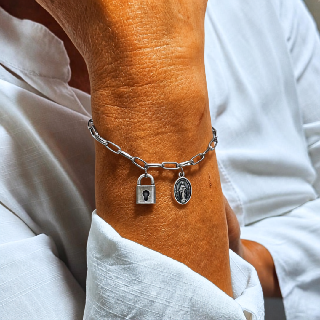Pulseira Corrente Servos de Nossa Senhora das Graças – Inox, Medalha Pequena