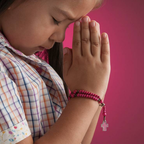 Pulseira Terço Infantil Rosa com Cruz