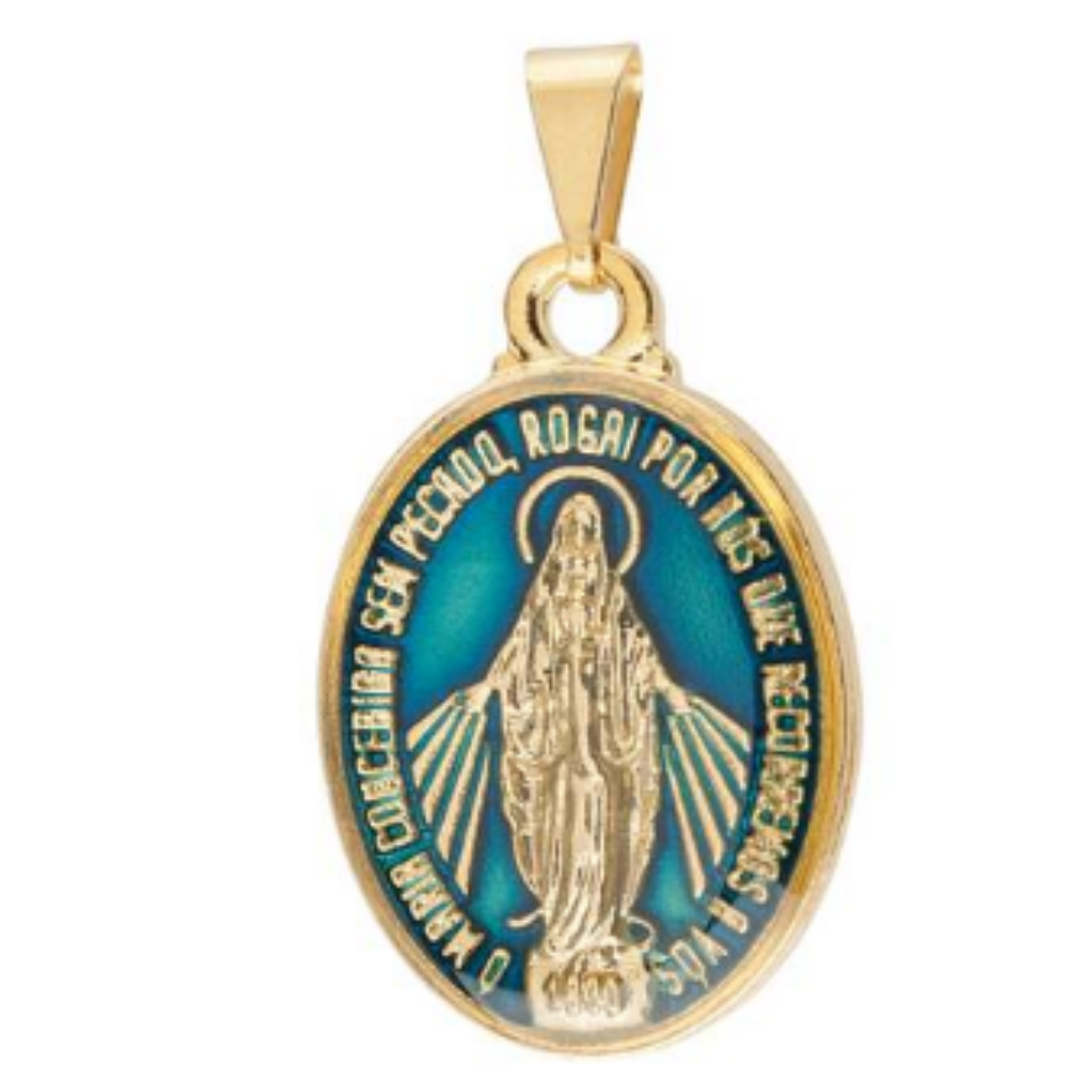 Medalha Milagrosa Tamanho M – Dourada e Azul Resinada