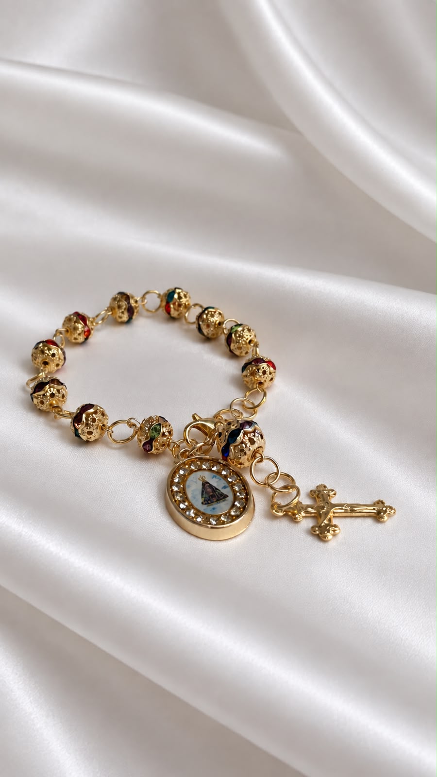 PULSEIRA NOSSA SENHORA APARECIDA COM STRASS - DOURADA