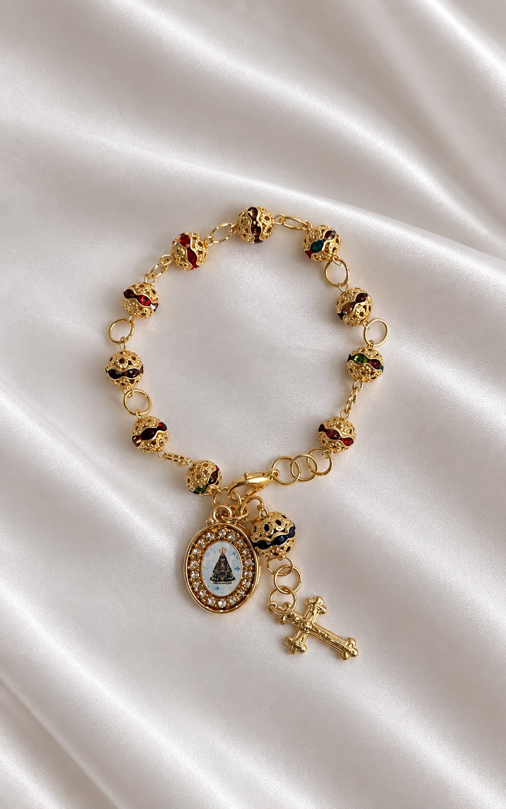 PULSEIRA NOSSA SENHORA APARECIDA COM STRASS - DOURADA