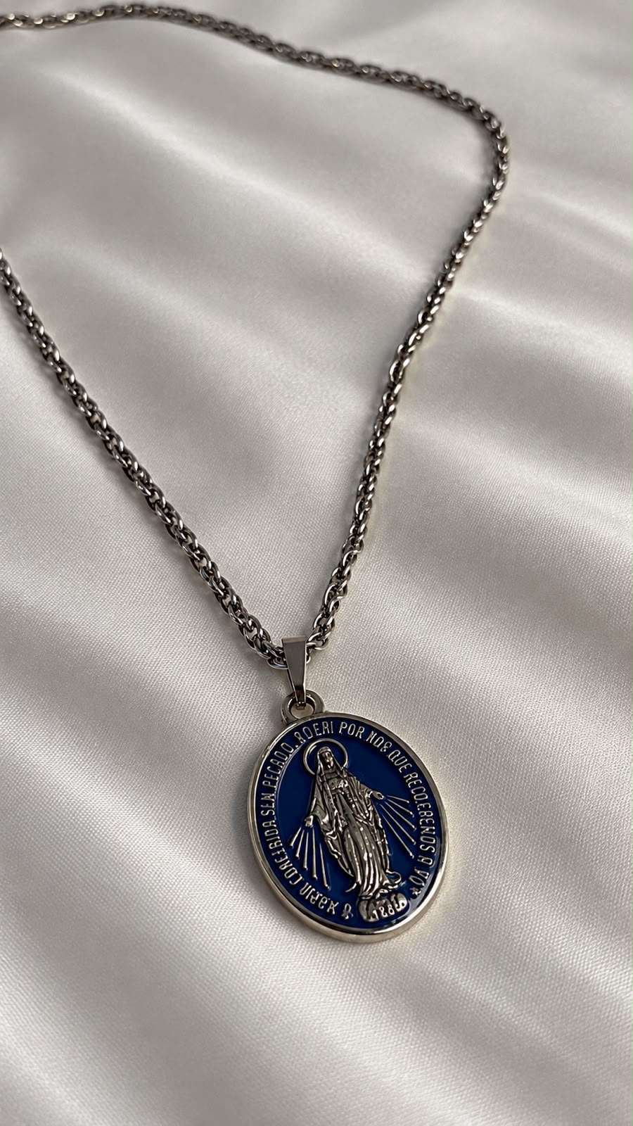 Colar de Nossa Senhora das Graças Azul – Corrente em Inox